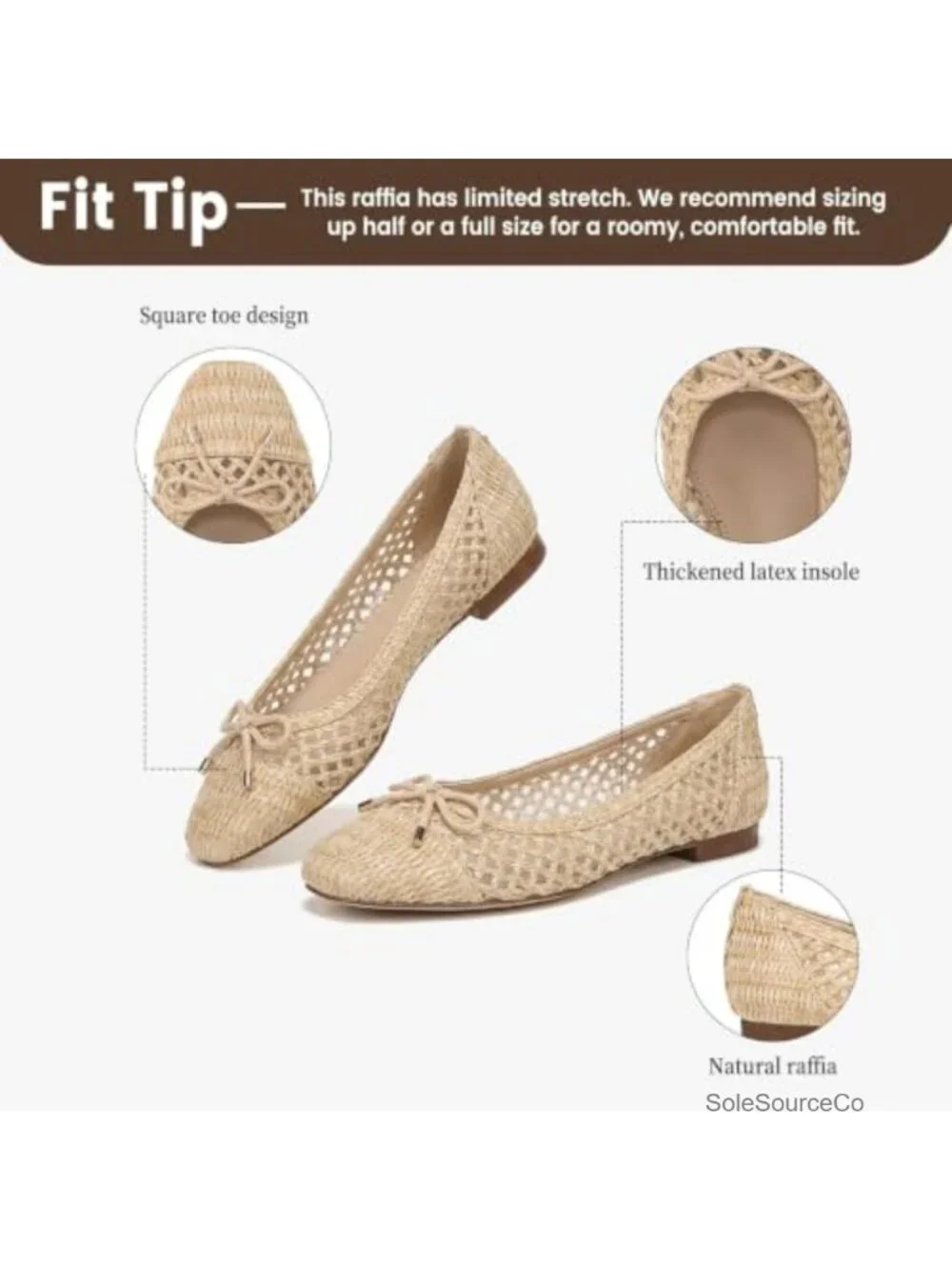 Women's Woven Raffia Ballet Flats Bow Slip On Square Toe Comfort Shoes